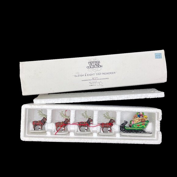 Department 56 Heritage Village Sleigh & Eight Tiny Reindeer with Box 5611-1 - Picture 1 of 1